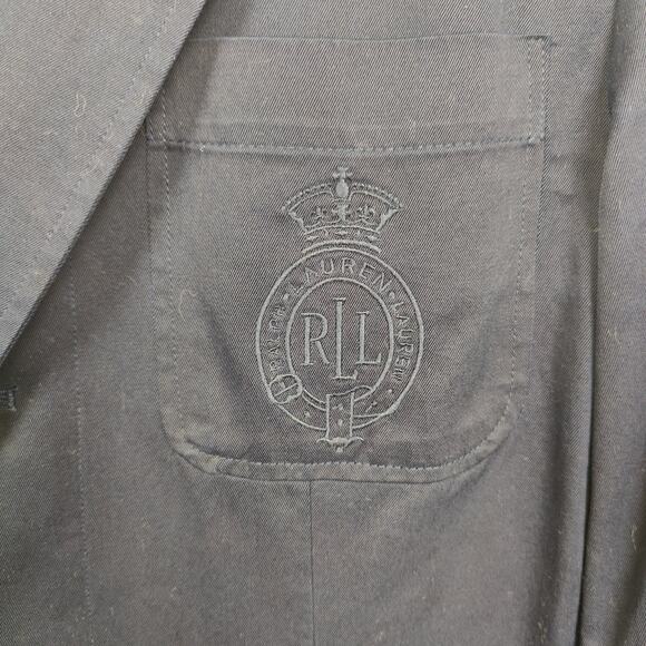 Vintage 90s Lauren Ralph Lauren Blazer Mens Medium Navy Blue Logo Emblem Preppy - Picture 3 of 9